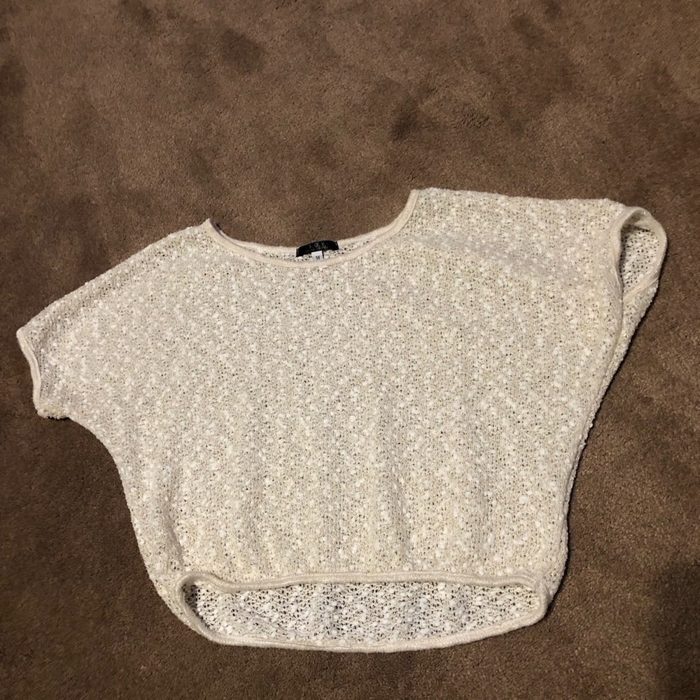 Light Beige Knit Dolman Sweater with gold thread through sz med-